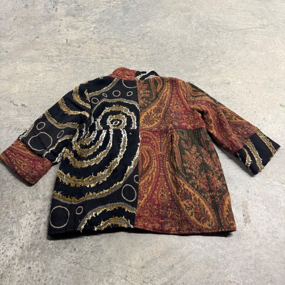 VTG Anu by Natural Women's Wool Patchwork Abstract Art Open Jacket S/S Retro Y2k - Picture 7 of 7
